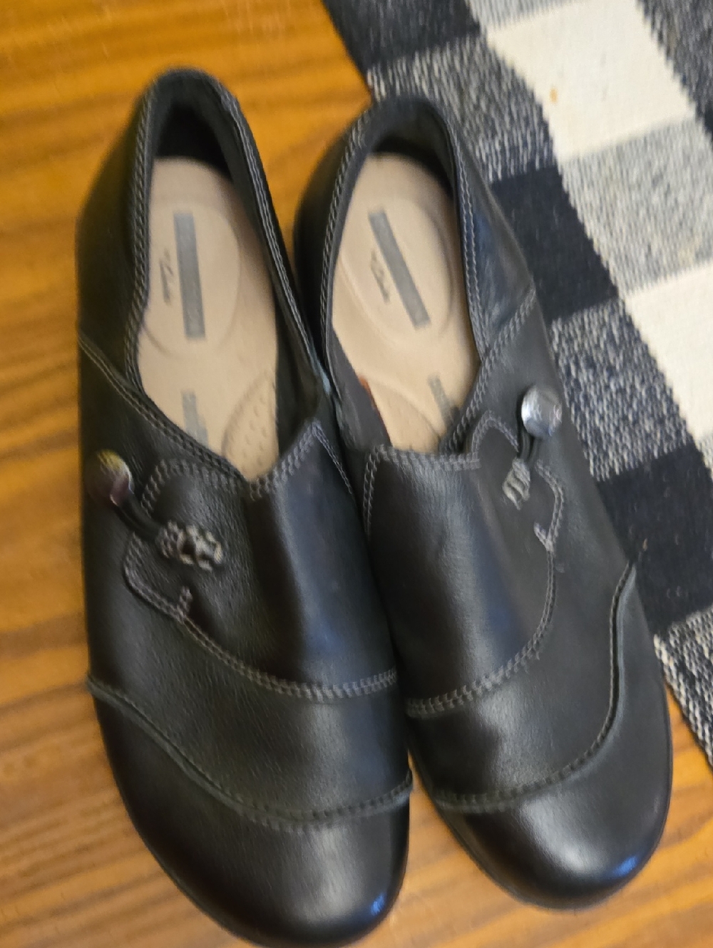 Clarks Black Slip-On Casual Loafers with Button Accent
